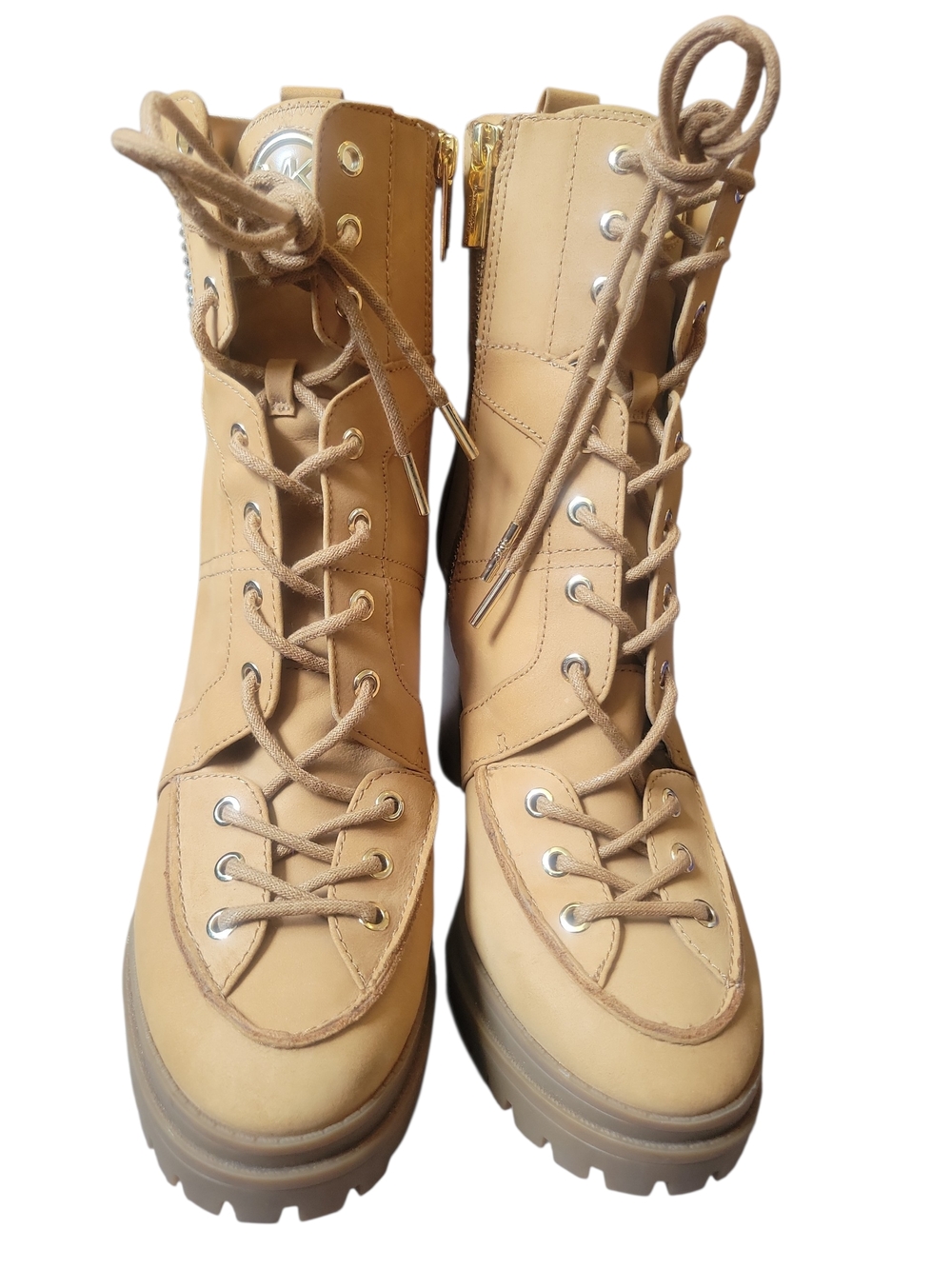 Michael Kors Tan Lace-Up Block Heel Boots with Crystal Collar - Picture 4 of 15
